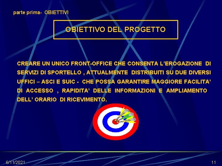 parte prima- OBIETTIVI OBIETTIVO DEL PROGETTO CREARE UN UNICO FRONT-OFFICE CHE CONSENTA L’EROGAZIONE DI