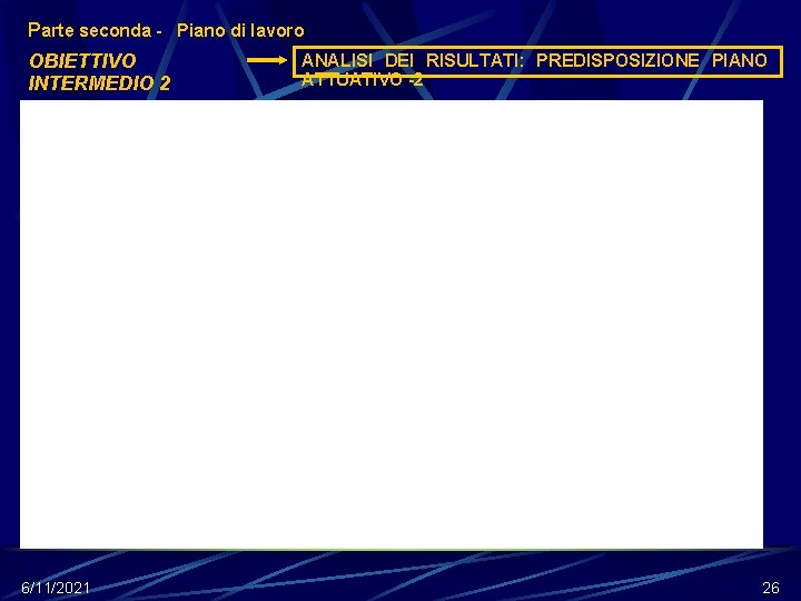 Parte seconda - Piano di lavoro OBIETTIVO INTERMEDIO 2 6/11/2021 ANALISI DEI RISULTATI: PREDISPOSIZIONE