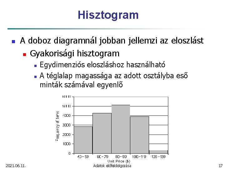 Hisztogram n A doboz diagramnál jobban jellemzi az eloszlást n Gyakorisági hisztogram n n