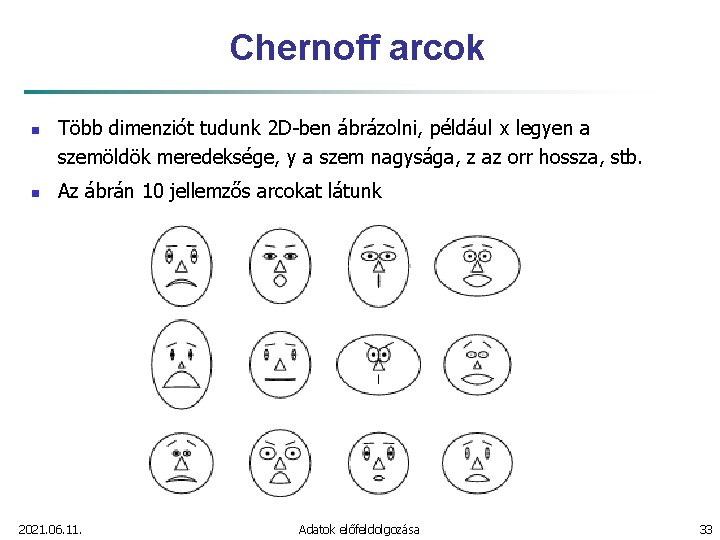 Chernoff arcok n n Több dimenziót tudunk 2 D-ben ábrázolni, például x legyen a