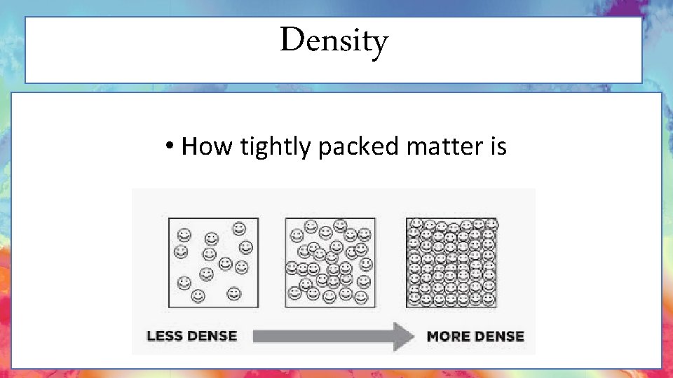 Density • How tightly packed matter is 