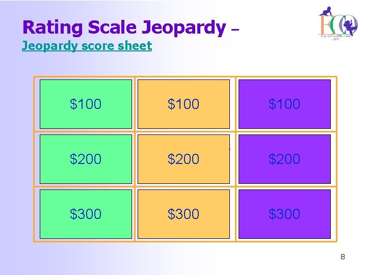 Rating Scale Jeopardy – Jeopardy score sheet Age appropriate functioning $100– no concerns Mix
