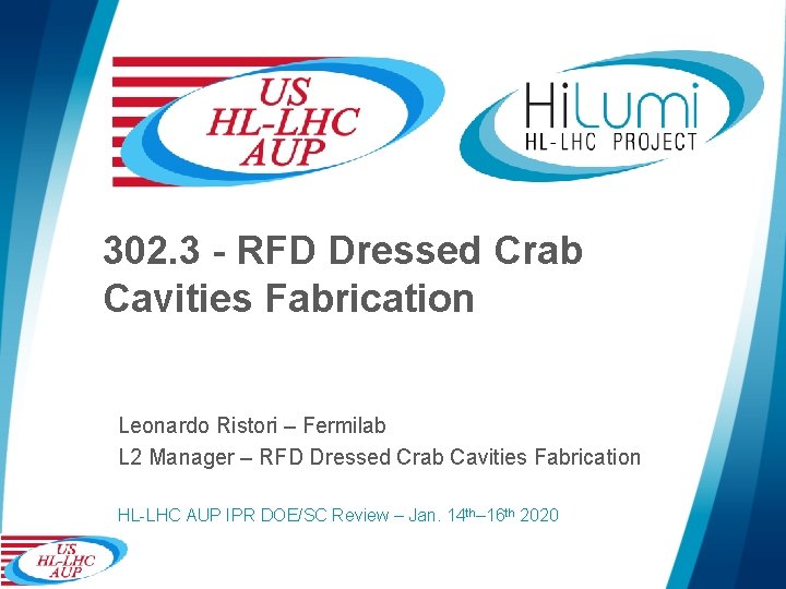 302. 3 - RFD Dressed Crab Cavities Fabrication Leonardo Ristori – Fermilab L 2