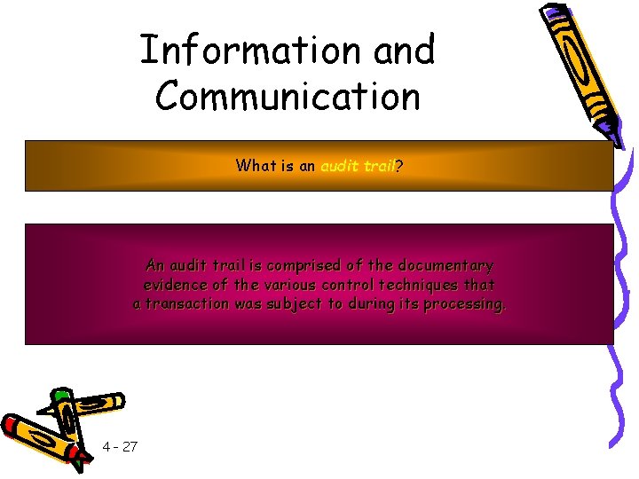 Information and Communication What is an audit trail? An audit trail is comprised of