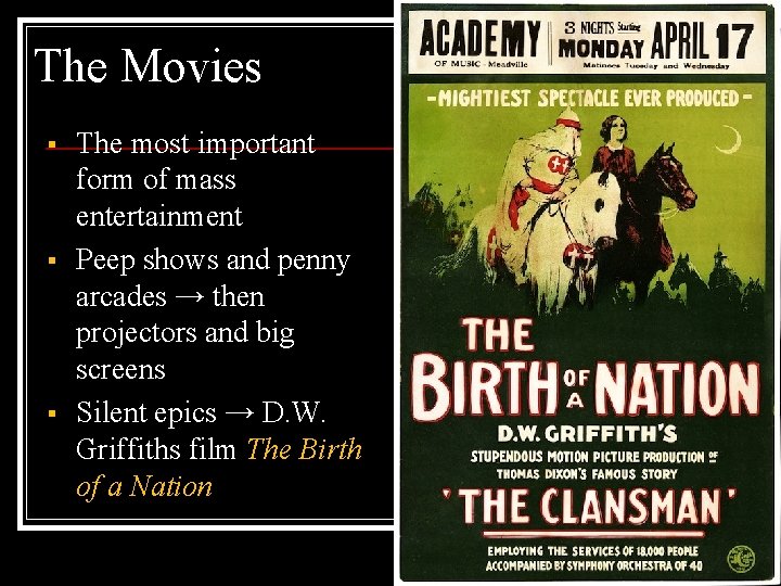 The Movies § § § The most important form of mass entertainment Peep shows