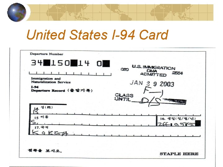 United States I-94 Card 