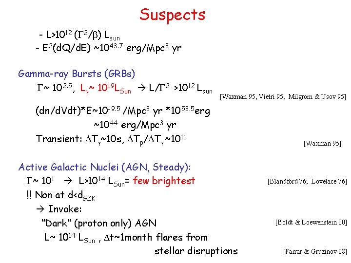 Suspects - L>1012 (G 2/b) Lsun - E 2(d. Q/d. E) ~1043. 7 erg/Mpc