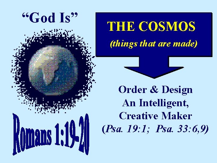 “God Is” THE COSMOS (things that are made) Order & Design An Intelligent, Creative “God Is” THE COSMOS (things that are made) Order & Design An Intelligent, Creative