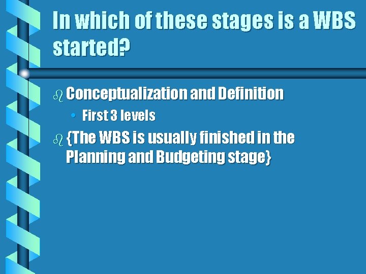 In which of these stages is a WBS started? b Conceptualization and Definition •