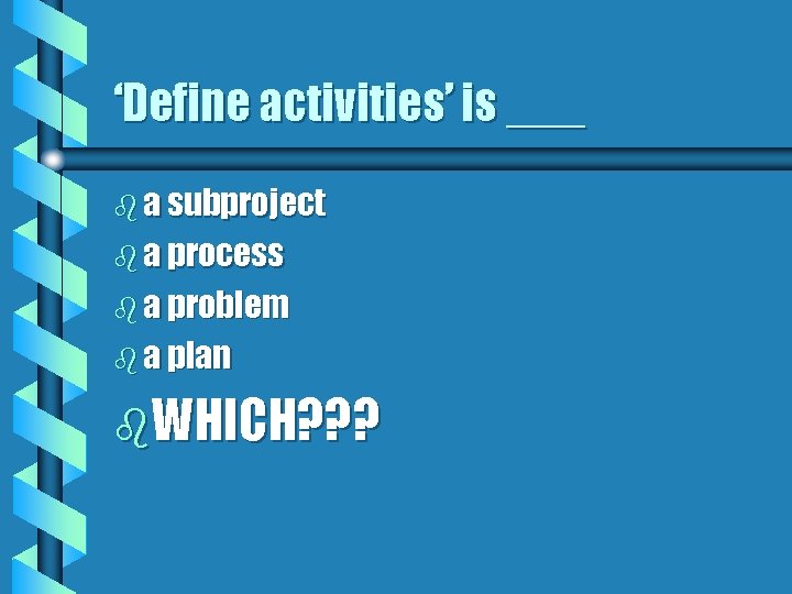 ‘Define activities’ is ___ b a subproject b a process b a problem b