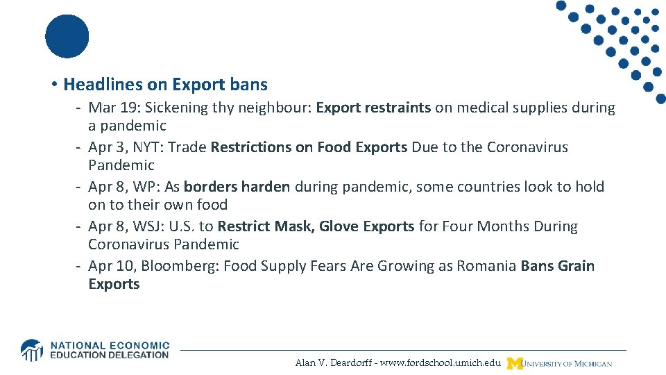  • Headlines on Export bans - Mar 19: Sickening thy neighbour: Export restraints