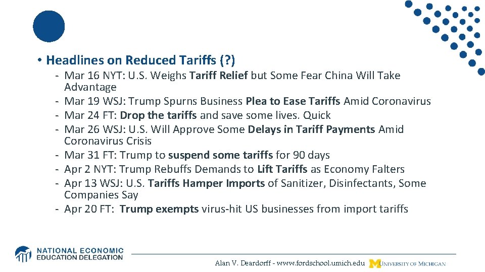  • Headlines on Reduced Tariffs (? ) - Mar 16 NYT: U. S.