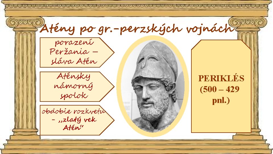 Atény po gr. -perzských vojnách porazení Peržania – sláva Aténsky námorný spolok obdobie rozkvetu