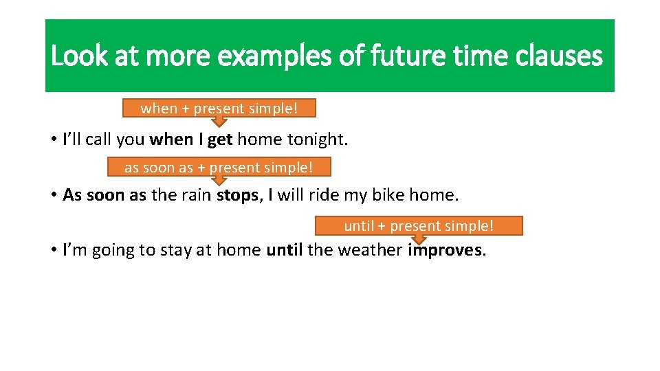 Look at more examples of future time clauses when + present simple! • I’ll
