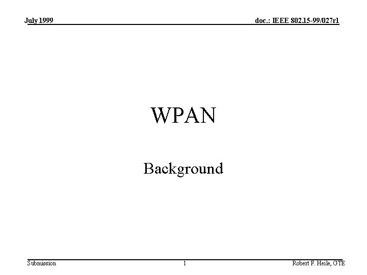July 1999 doc. : IEEE 802. 15 -99/027 r 1 WPAN Background Submission 1