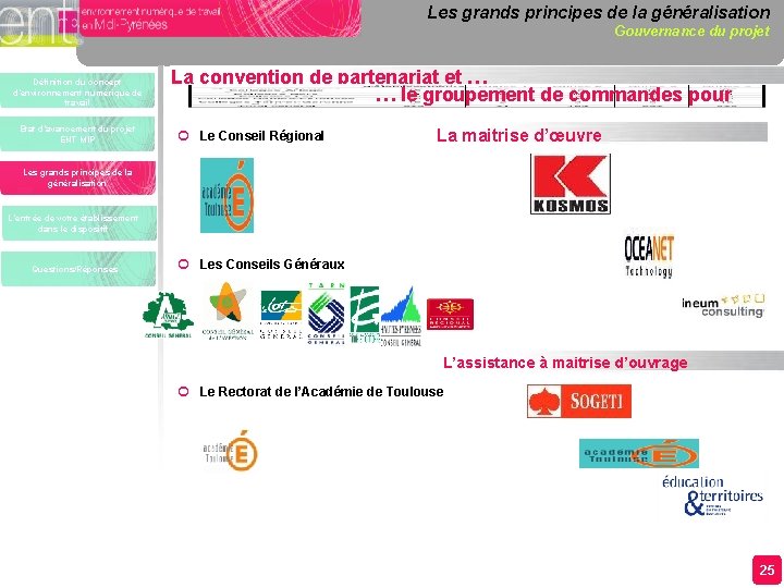 Les grands principes de la généralisation Gouvernance du projet Définition du concept d’environnement numérique Les grands principes de la généralisation Gouvernance du projet Définition du concept d’environnement numérique