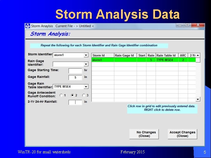 Storm Analysis Data Win. TR-20 for small watersheds February 2015 5 
