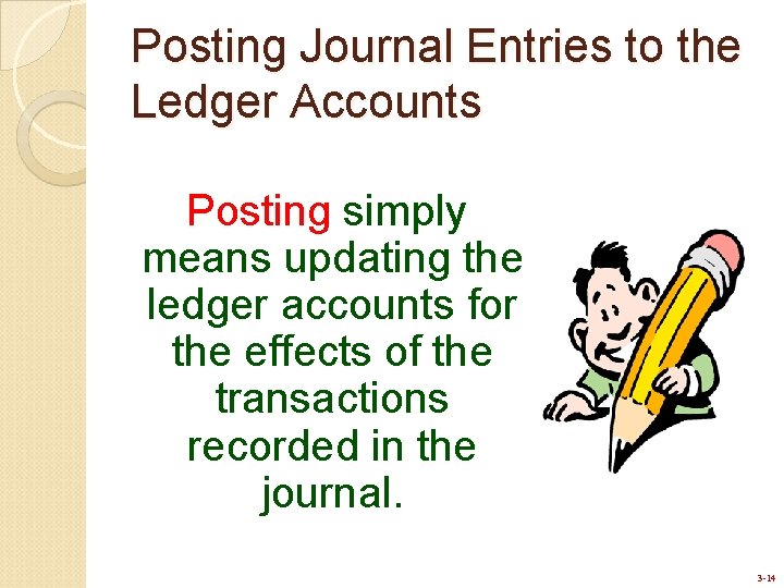 Posting Journal Entries to the Ledger Accounts Posting simply means updating the ledger accounts