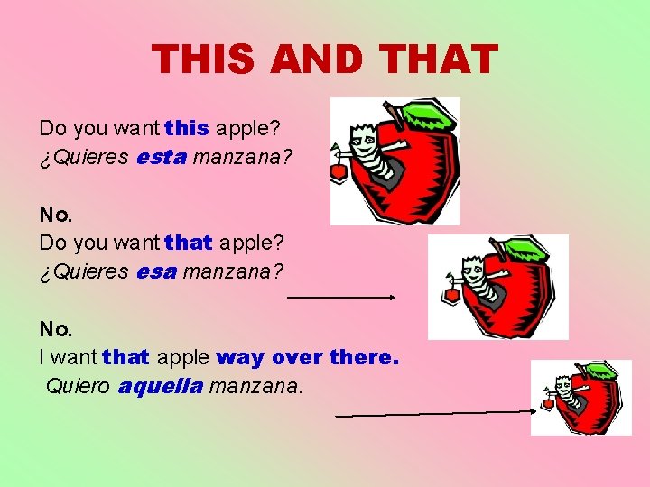 THIS AND THAT Do you want this apple? ¿Quieres esta manzana? No. Do you