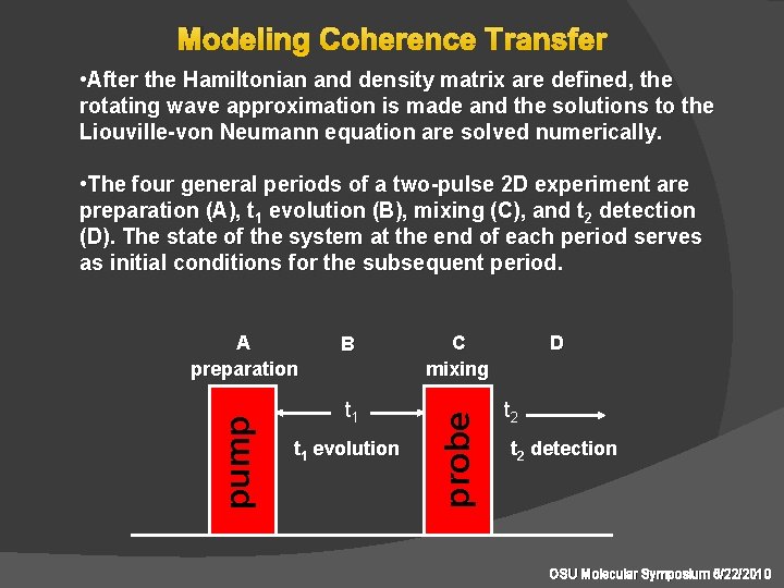 Modeling Coherence Transfer • After the Hamiltonian and density matrix are defined, the rotating