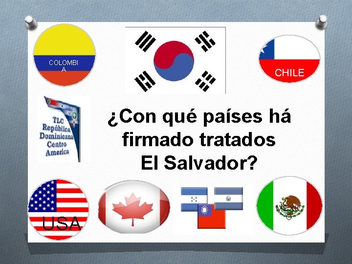 COLOMBI A CHILE ¿Con qué países há firmado tratados El Salvador? USA MEXIC O