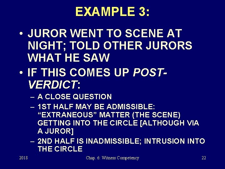 EXAMPLE 3: • JUROR WENT TO SCENE AT NIGHT; TOLD OTHER JURORS WHAT HE