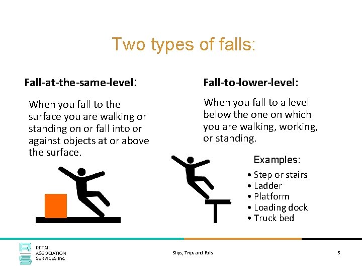 Two types of falls: Fall-at-the-same-level: When you fall to the surface you are walking