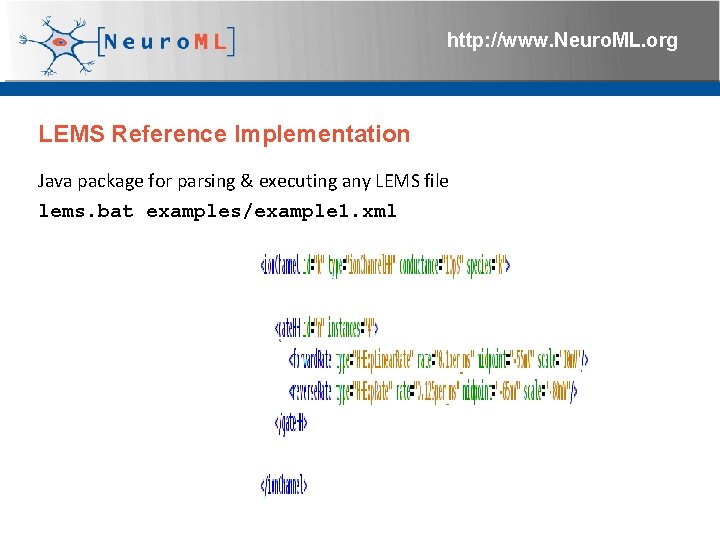 http: //www. Neuro. ML. org LEMS Reference Implementation Java package for parsing & executing