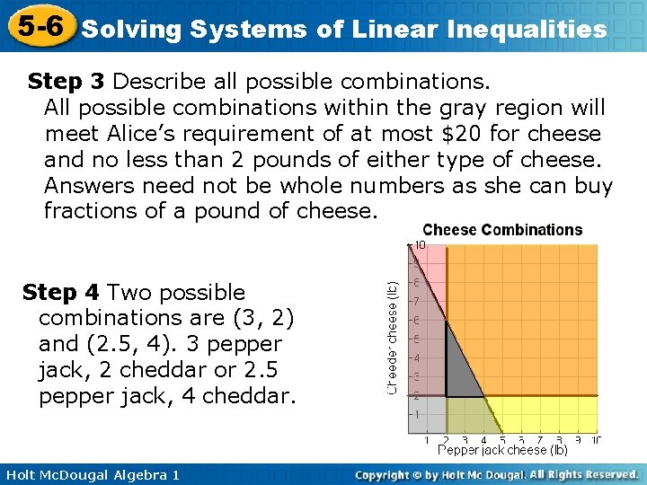 5 -6 Solving Systems of Linear Inequalities Step 3 Describe all possible combinations. All