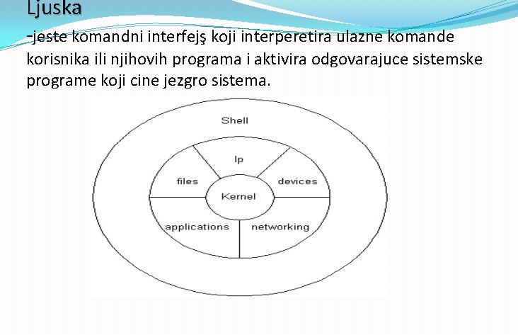 Ljuska -jeste komandni interfejş koji interperetira ulazne komande korisnika ili njihovih programa i aktivira