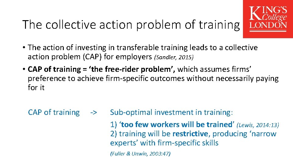 The collective action problem of training • The action of investing in transferable training