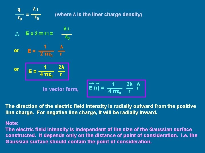 q ε 0 = λl (where λ is the liner charge density) ε 0
