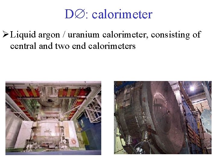 D : calorimeter Ø Liquid argon / uranium calorimeter, consisting of central and two