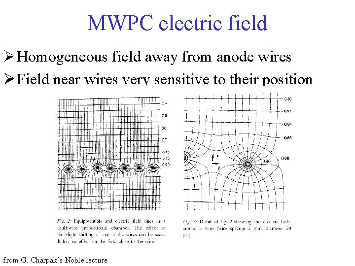 MWPC electric field Ø Homogeneous field away from anode wires Ø Field near wires