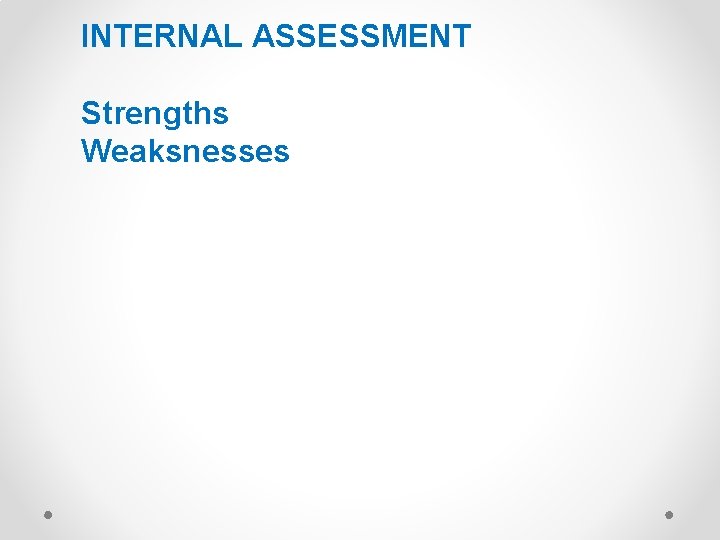 INTERNAL ASSESSMENT Strengths Weaksnesses 