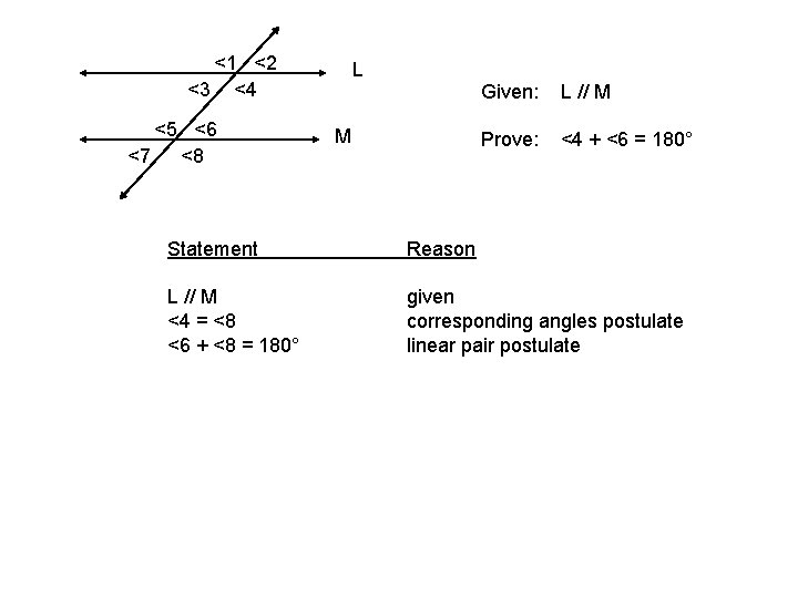 <1 <2 <3 <4 <5 <6 <7 <8 L M Given: L // M