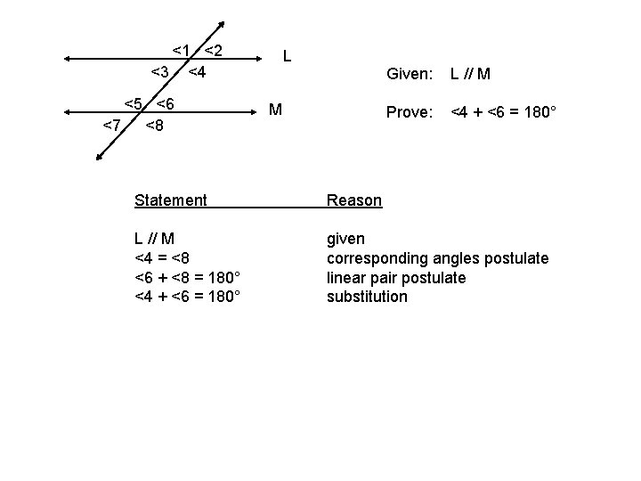 <1 <2 <3 <4 <5 <6 <7 <8 L M Given: L // M