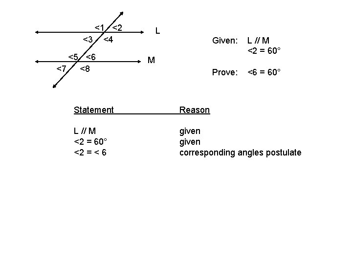 <1 <2 <3 <4 <5 <6 <7 <8 L Given: L // M <2