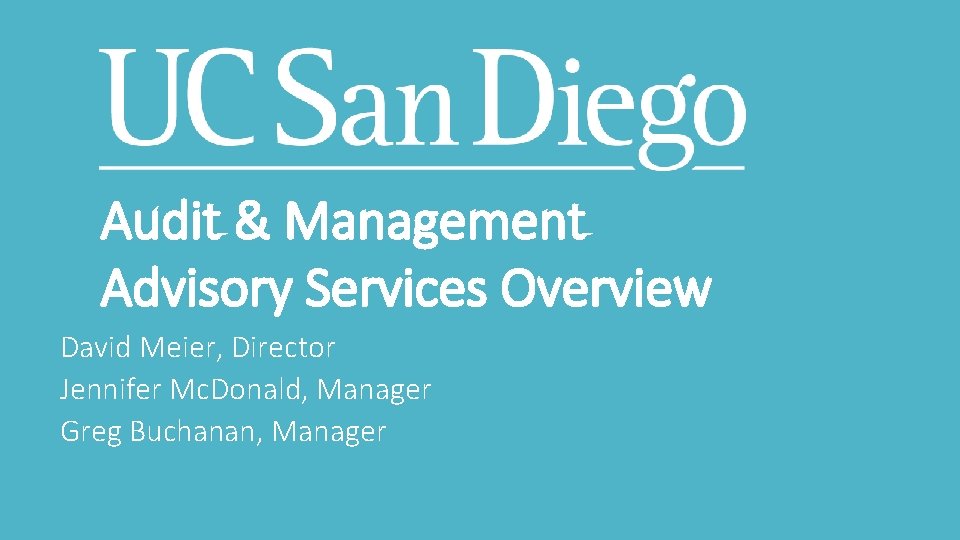 Audit & Management Advisory Services Overview David Meier, Director Jennifer Mc. Donald, Manager Greg
