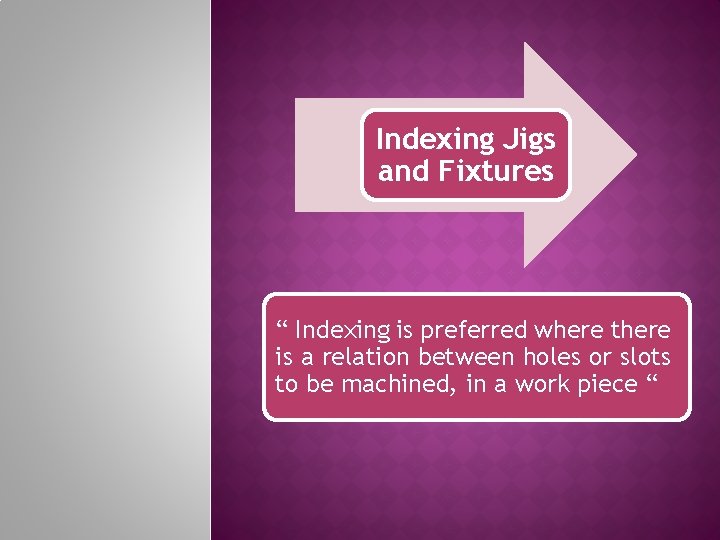 Indexing Jigs and Fixtures “ Indexing is preferred where there is a relation between
