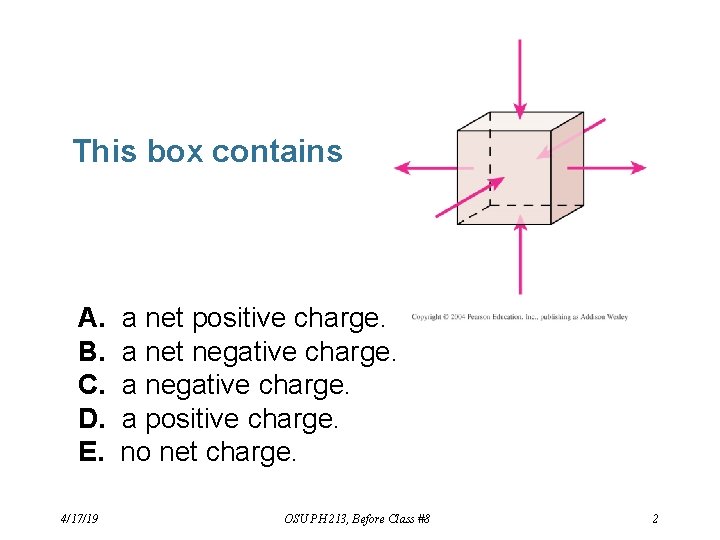 This box contains A. B. C. D. E. 4/17/19 a net positive charge. a