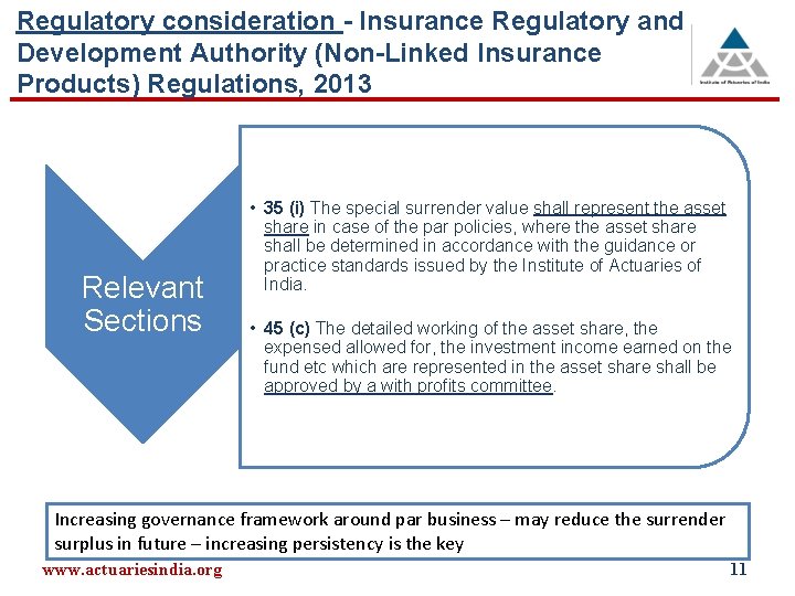 Regulatory consideration - Insurance Regulatory and Development Authority (Non-Linked Insurance Products) Regulations, 2013 Relevant