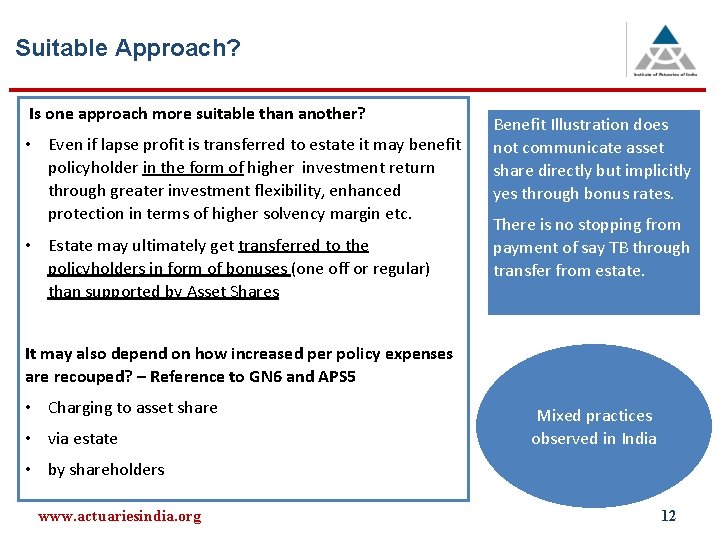 Suitable Approach? Is one approach more suitable than another? • Even if lapse profit