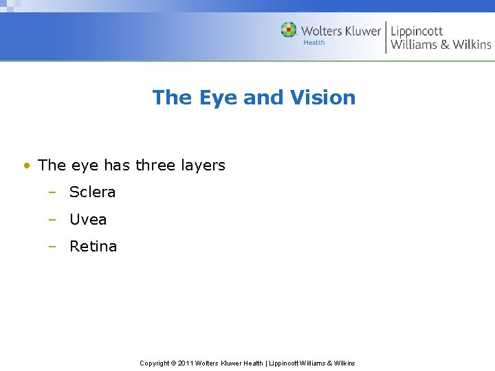 The Eye and Vision • The eye has three layers – Sclera – Uvea