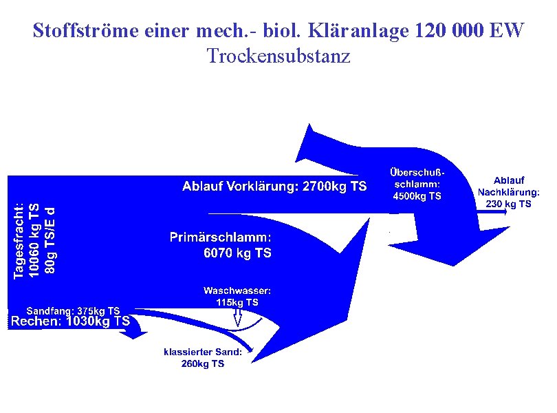 Stoffströme einer mech. - biol. Kläranlage 120 000 EW Trockensubstanz 