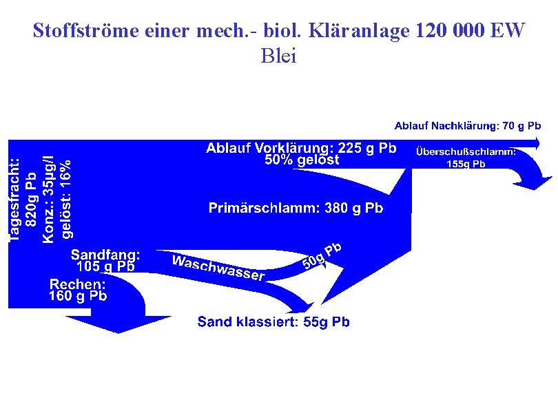 Stoffströme einer mech. - biol. Kläranlage 120 000 EW Blei 