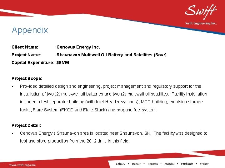 Appendix Client Name: Cenovus Energy Inc. Project Name: Shaunavon Multiwell Oil Battery and Satellites