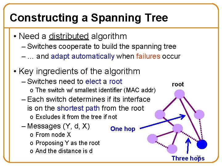 Constructing a Spanning Tree • Need a distributed algorithm – Switches cooperate to build