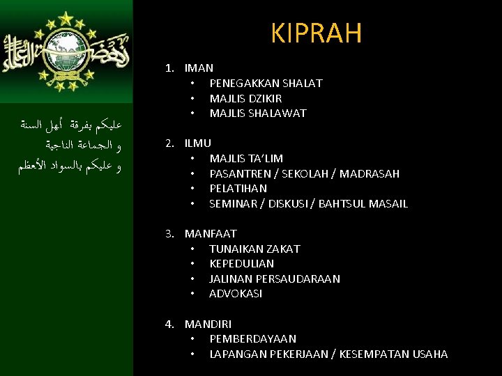 KIPRAH ﻋﻠﻴﻜﻢ ﺑﻔﺮﻗﺔ ﺃﻬﻞ ﺍﻟﺴﻨﺔ ﻭ ﺍﻟﺠﻤﺎﻋﺔ ﺍﻟﻨﺎﺟﻴﺔ ﻭ ﻋﻠﻴﻜﻢ ﺑﺎﻟﺴﻮﺍﺩ ﺍﻷﻌﻈﻢ 1. IMAN