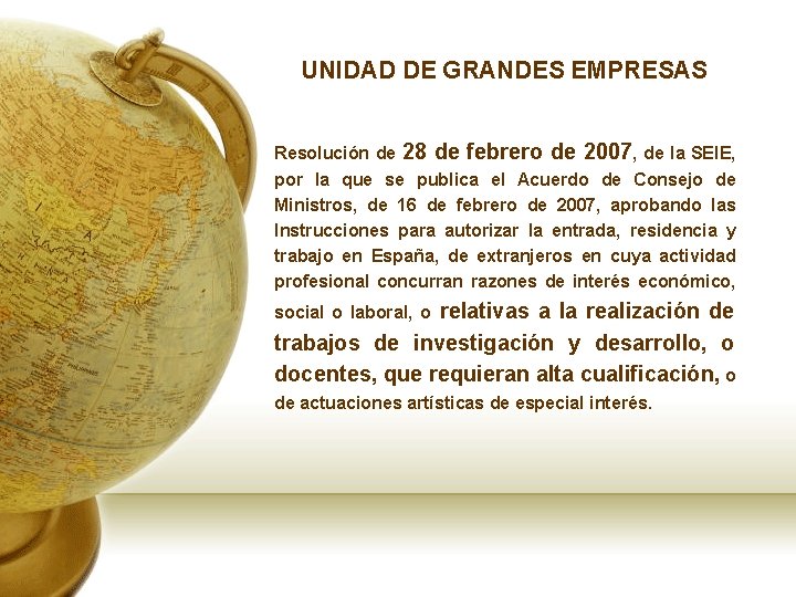 UNIDAD DE GRANDES EMPRESAS Resolución de 28 de febrero de 2007, de la SEIE,